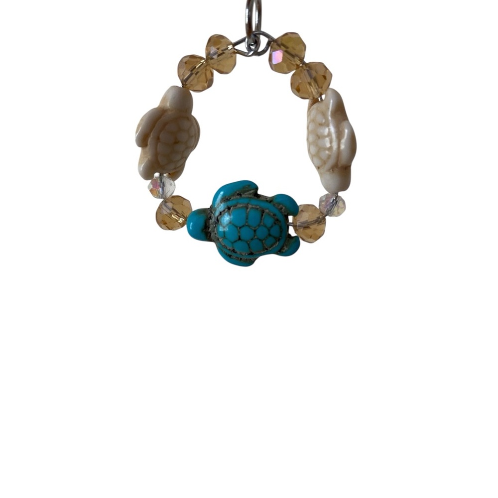 Blue and Cream Beaded Sea Turtle Dangle Earrings - Picture 3 of 4